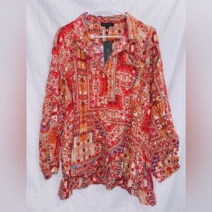 Rachel Zoe Red Orange Patterned Button-Down Shirt